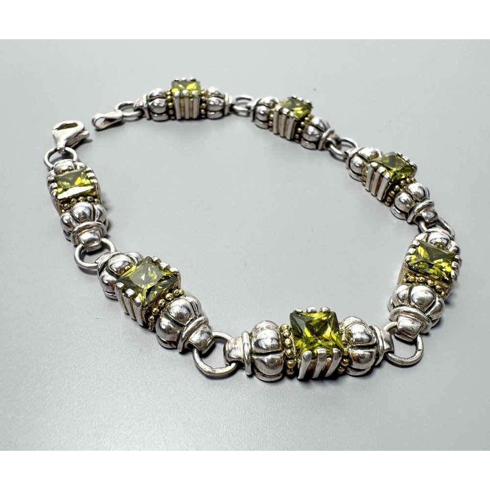 Caviar 925 Sterling 18K Gold Peridot Bracelet 20.75g - Attributed To LAGOS